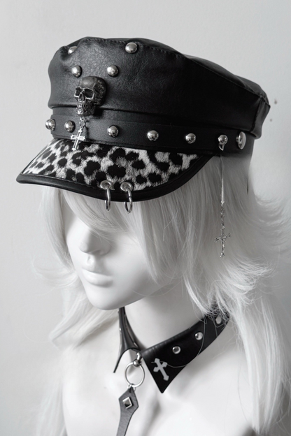 Dark Riveted Y2K Leather Buckle Subculture Cap