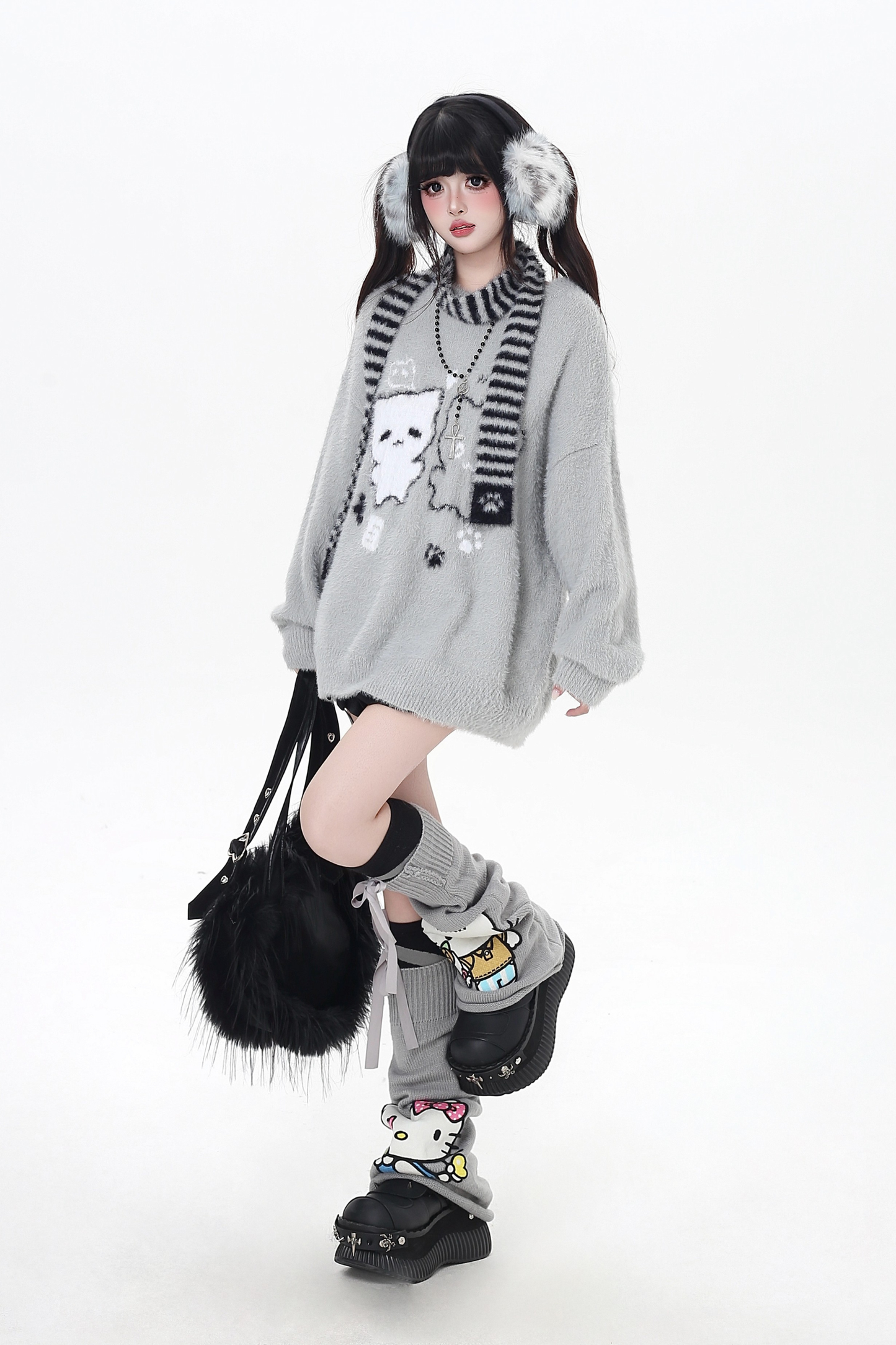 ワックスクルーネックルーズトップス