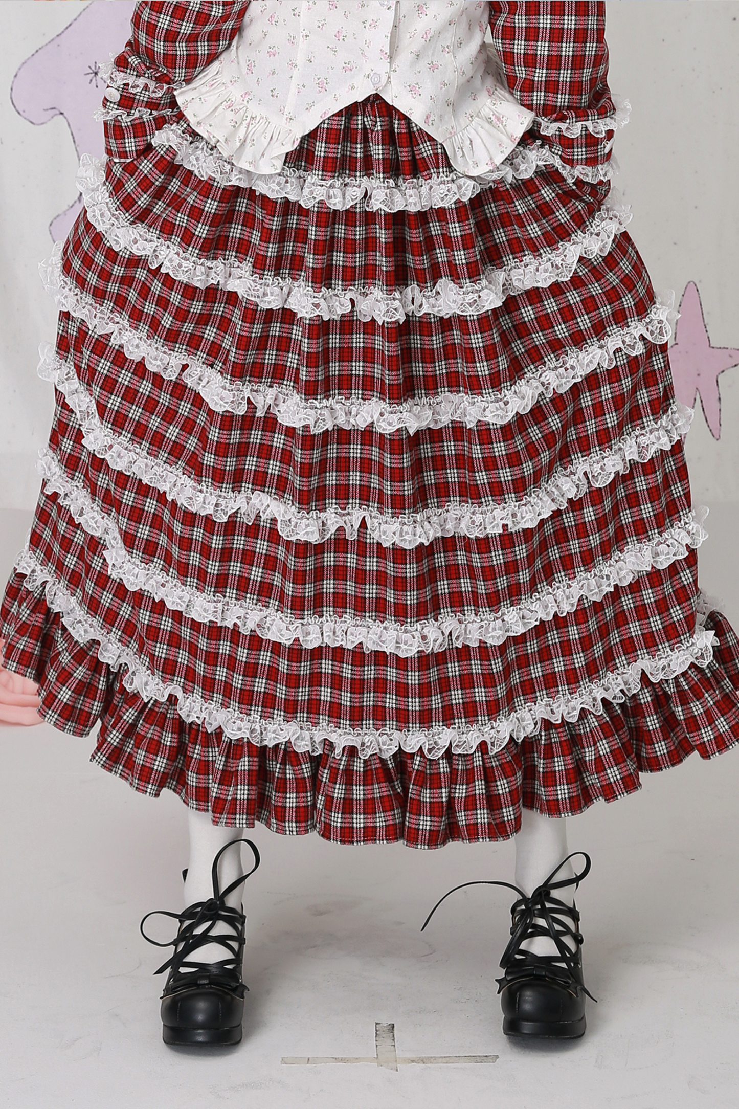 レッドチェックティアードロリータスカート
