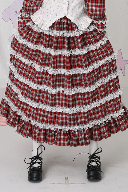 レッドチェックティアードロリータスカート