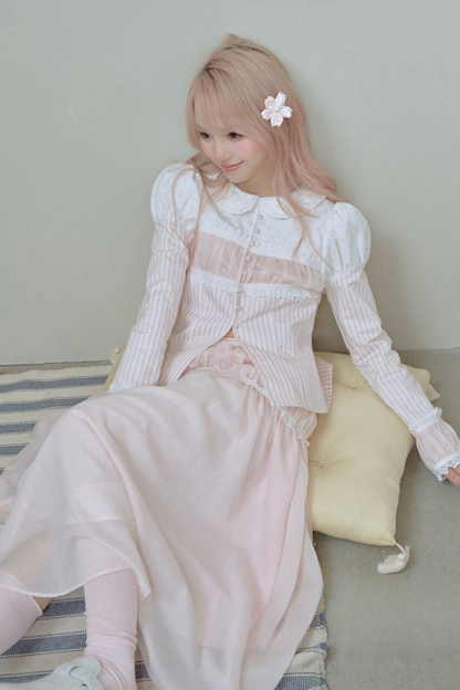 ストライプドールカラーパフスリーブシャツ