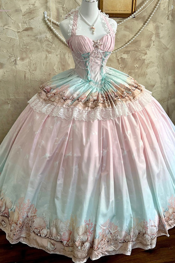 グラデーションバブルハルターネックフレンチドレス+スカート