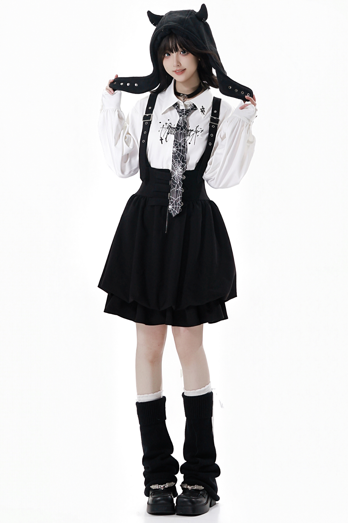 Dark Knight College vest + shirt + suspender skirt + pants + tie