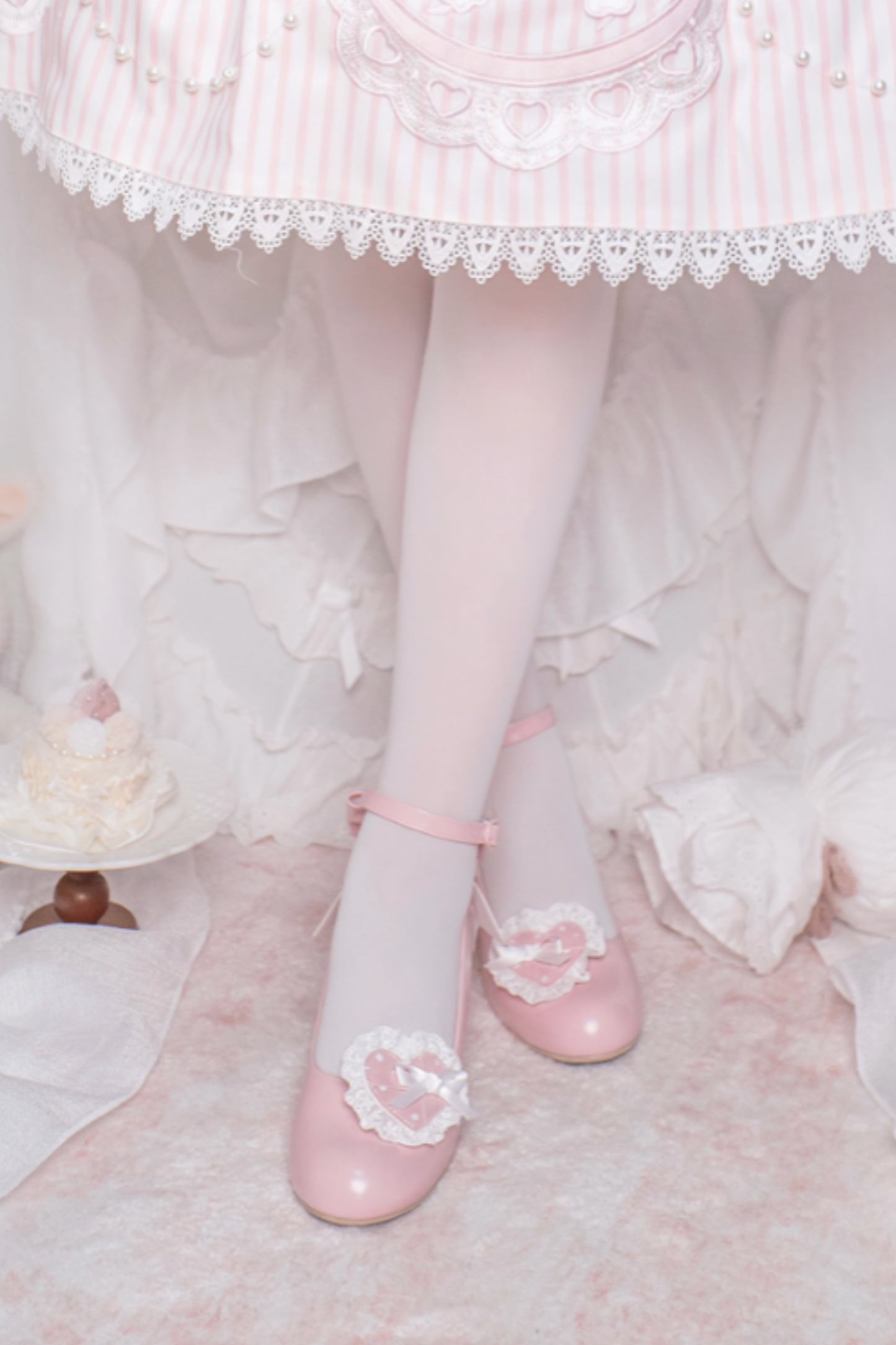 レトロドットハートロリータスイートシューズ