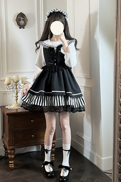 Dark Light Sailor Top + Lace Little Black Skirt