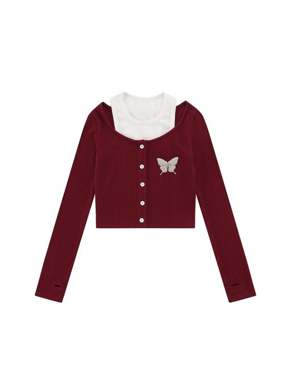 Two-piece design knit cropped top