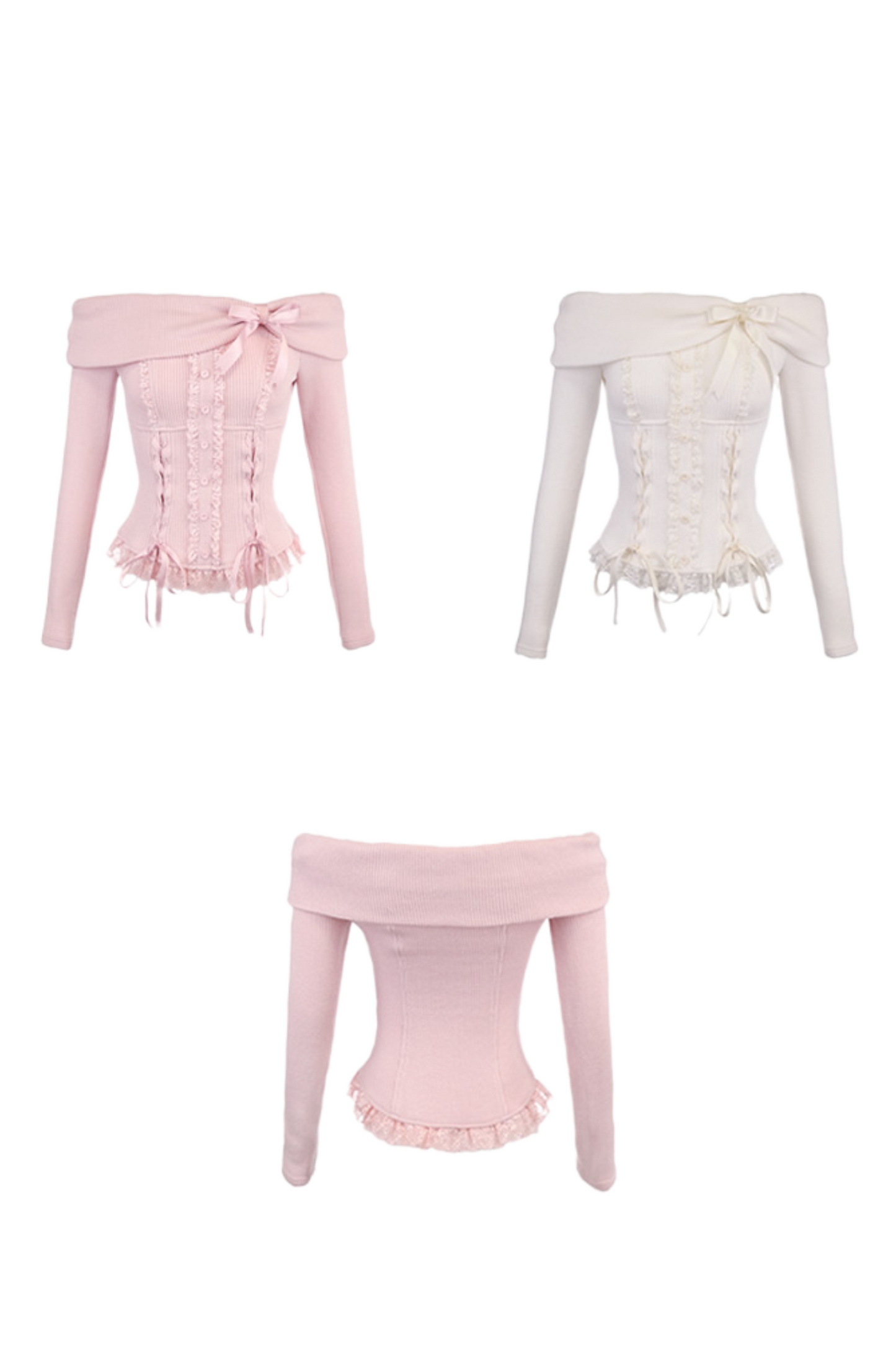 [Reservations] Ribbon pull shoulder sweet girly knit