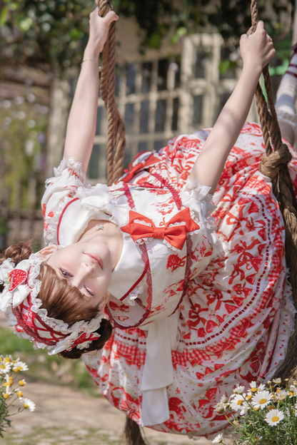 レッドベリーロリータドレス+リボン+ヘアバンド
