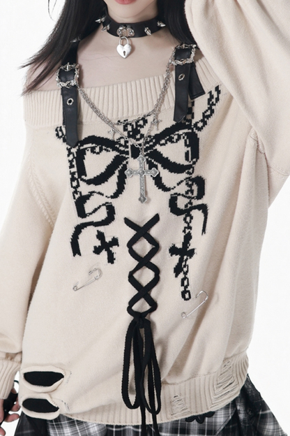 One-Shoulder Ribbon Top + Checked Asymmetrical Skirt