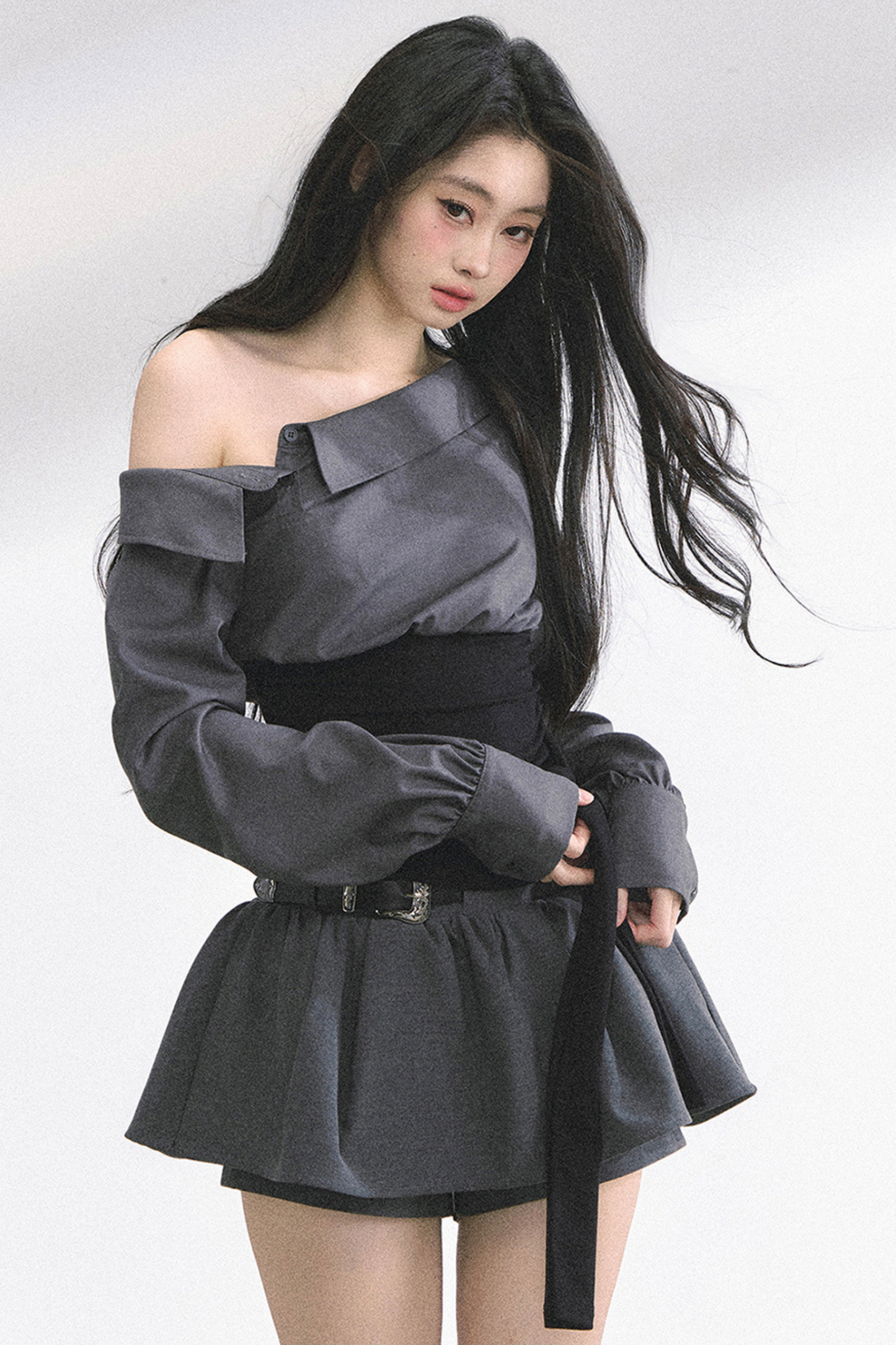 ウエストバンド付きワンショルダーシャツ