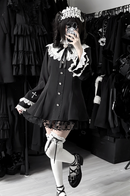 Cross Lace Flared Sleeve Dress