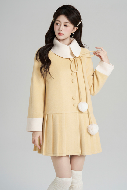 イエロープリーツウールコート