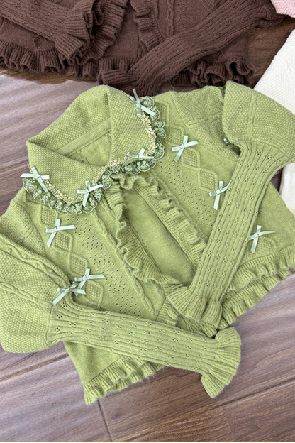 Little Ribbon Ruffle Cable Knit Cardigan