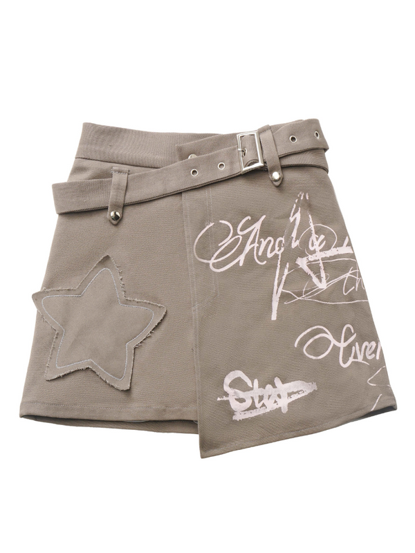 Star American Print Loose Zip Hoodie + Irregular Skirt + Leg Warmers