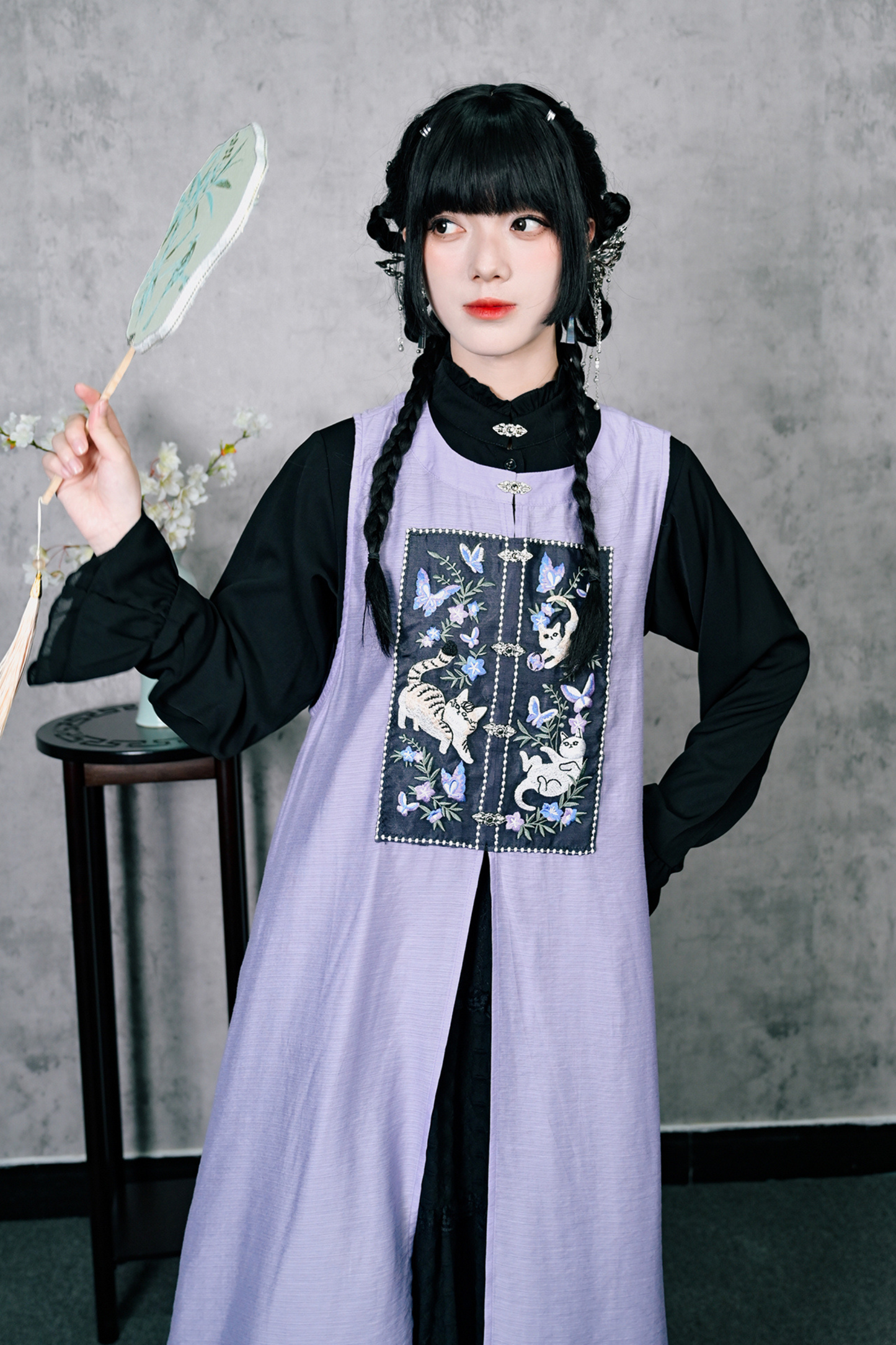 チャイナガーリーノースリーブサンドレスパッチワンピース