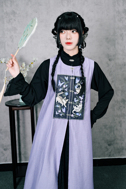 チャイナガーリーノースリーブサンドレスパッチワンピース