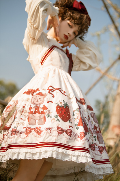 Bear Strawberry Doll Lolita Dress + Short Milk Jacket