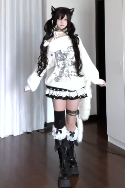 Bone Girl Print One Shoulder Top