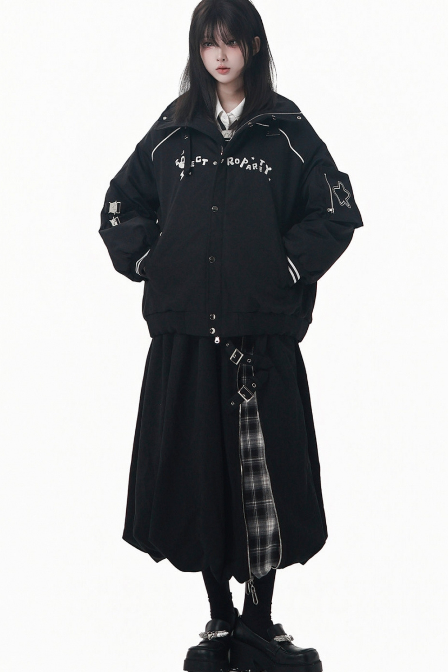 モードダークジャケット+シャツ+ロングスカート+ショートスカート