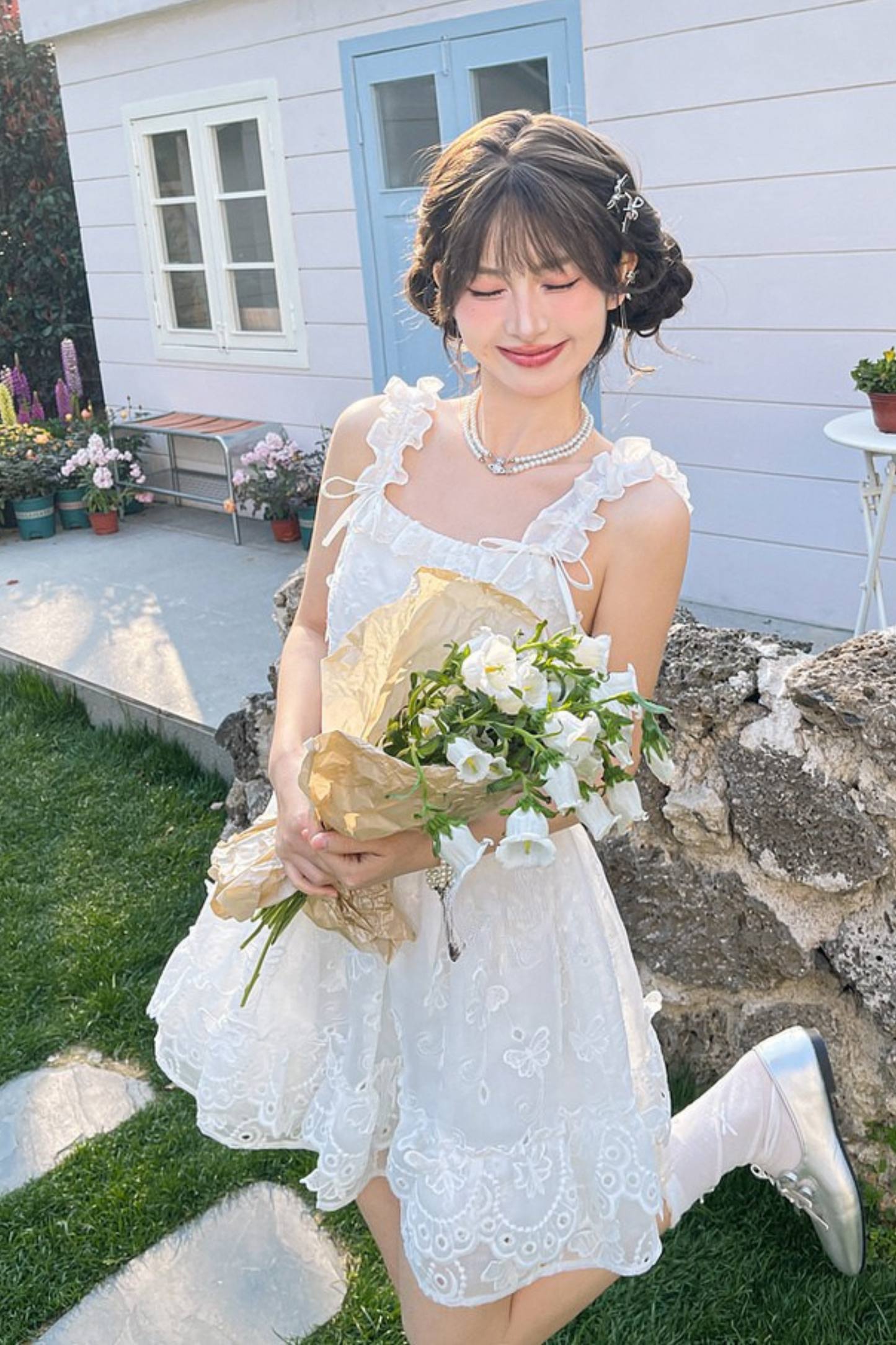 Sweet Style Pure White Girl Puffy Dress