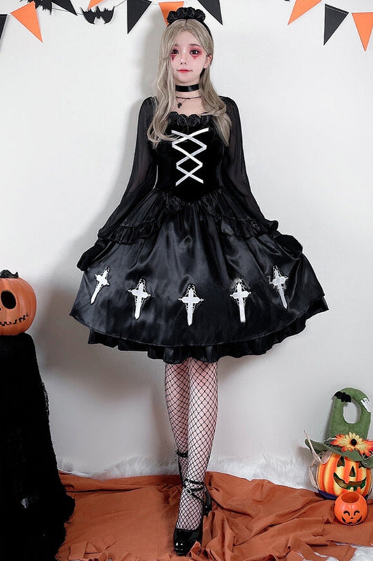 Gothic Cross Black Cosplay Dress