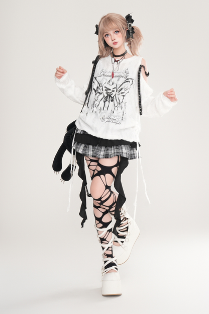 Butterfly Print Strap Off-the-shoulder Top