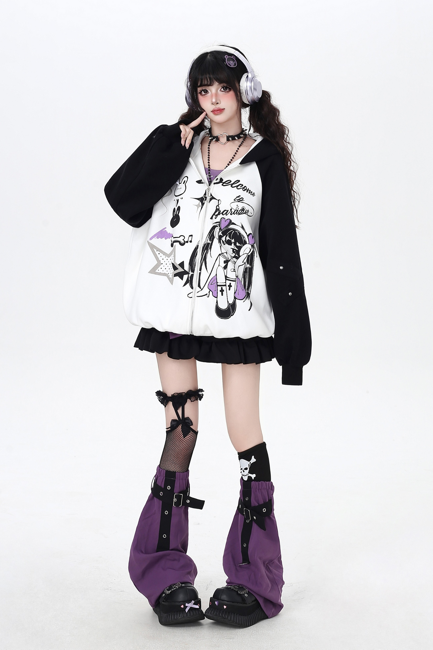 Dark Cute Loose Zip Hooded Hoodie