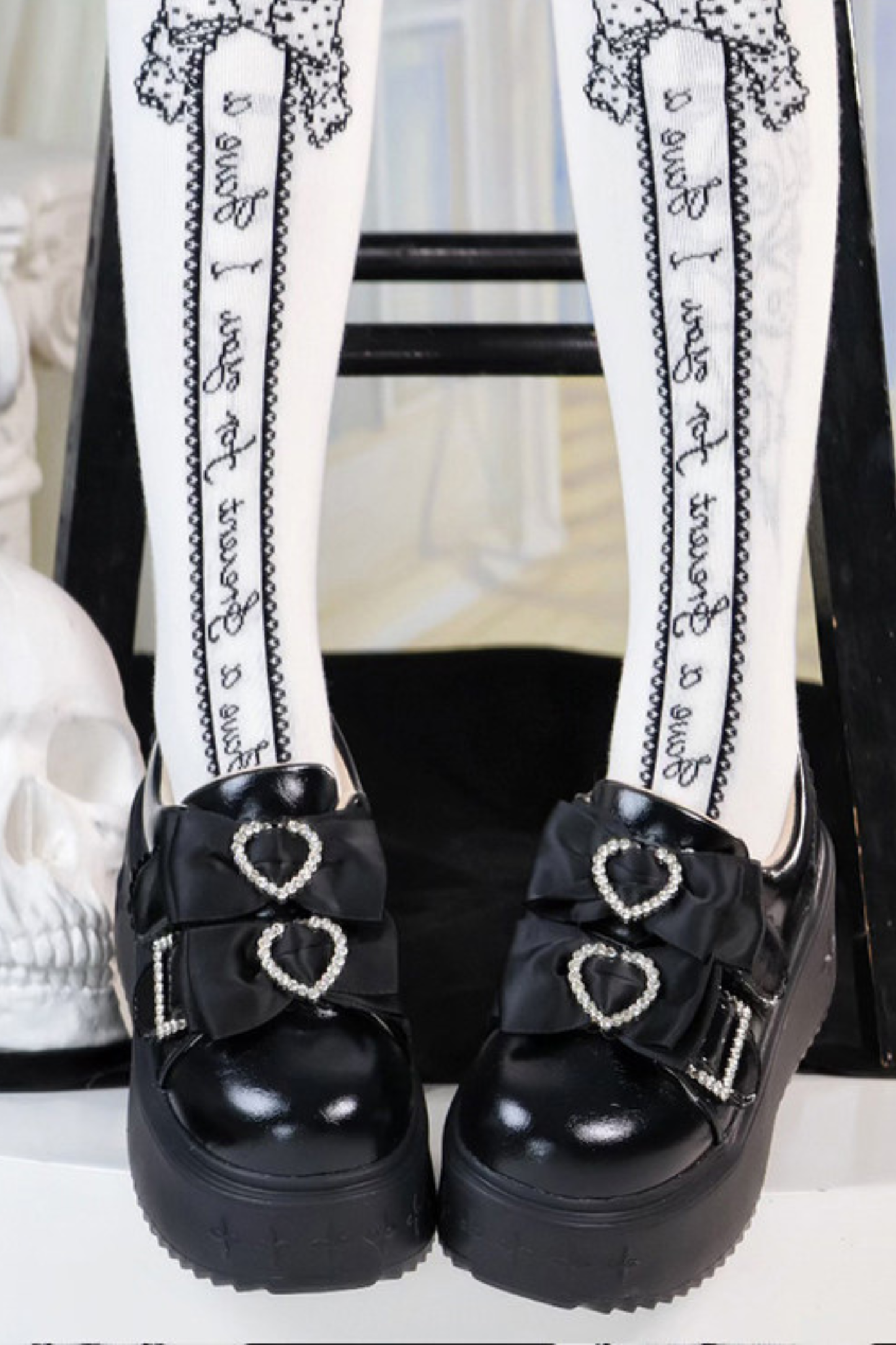 リボンハートプラットフォームシューズ