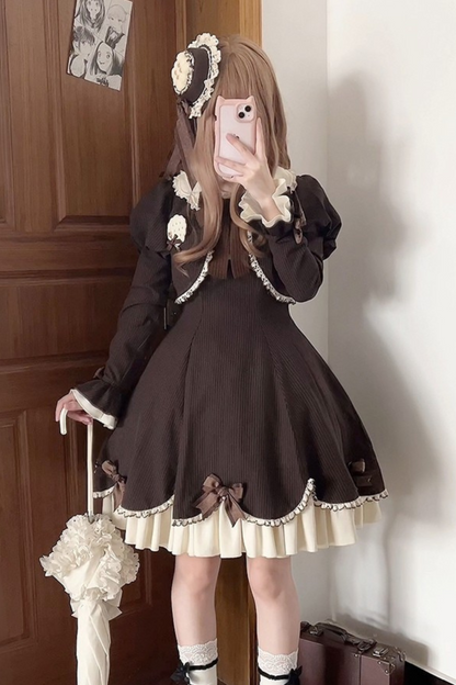 Hazelnut Chocolate Faux Two-piece Dress + Cake Hat