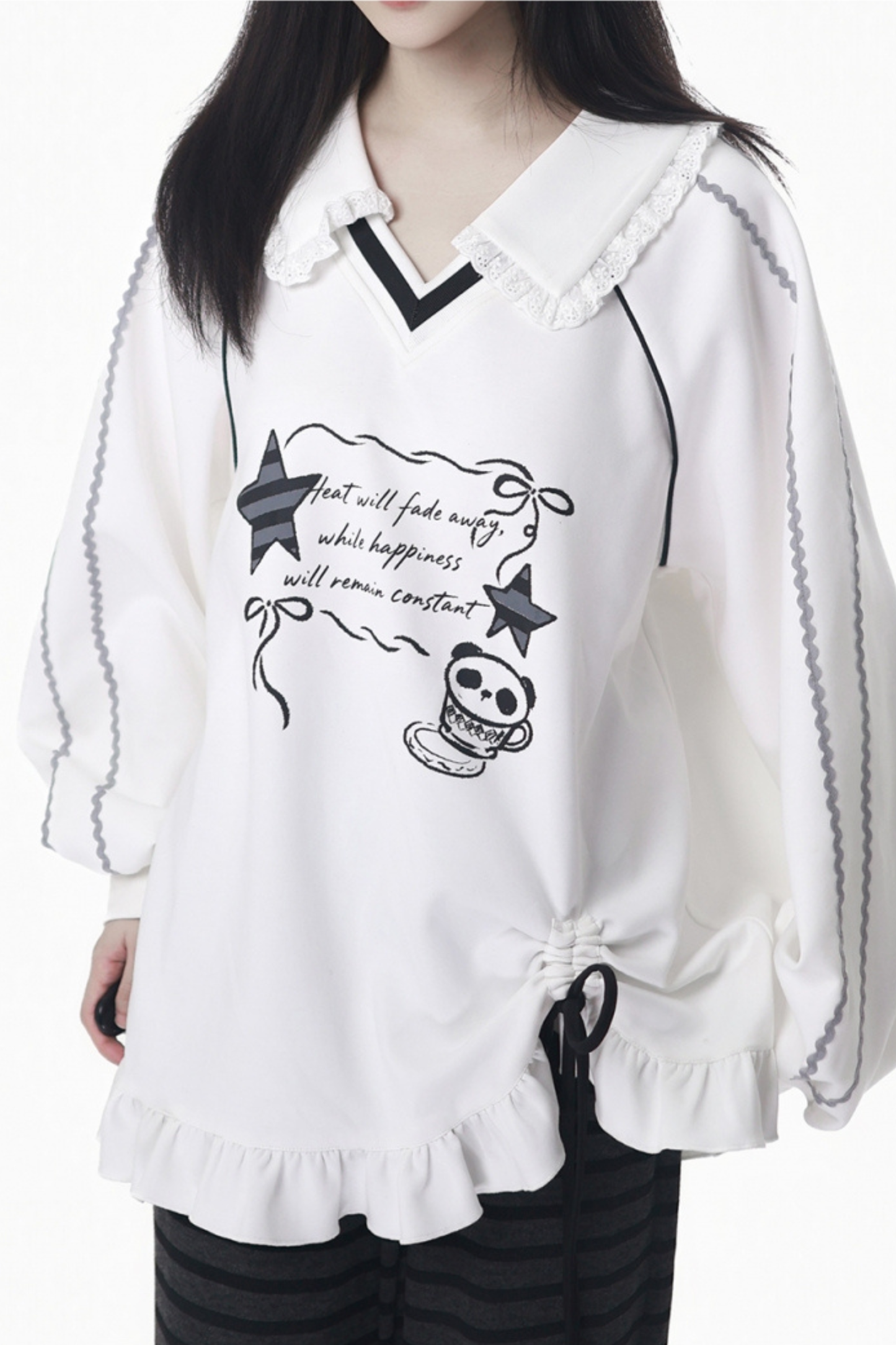 ラペルレーススタートップス+フリルパンツ