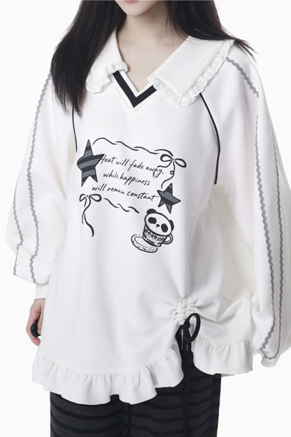 ラペルレーススタートップス+フリルパンツ