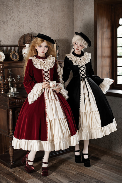 クラシカルエレガントドレス+カラー+リボン+ハット