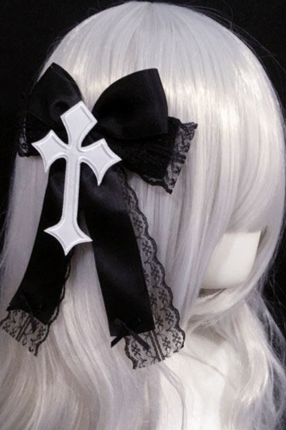 哥特蕾丝十字丝带发夹