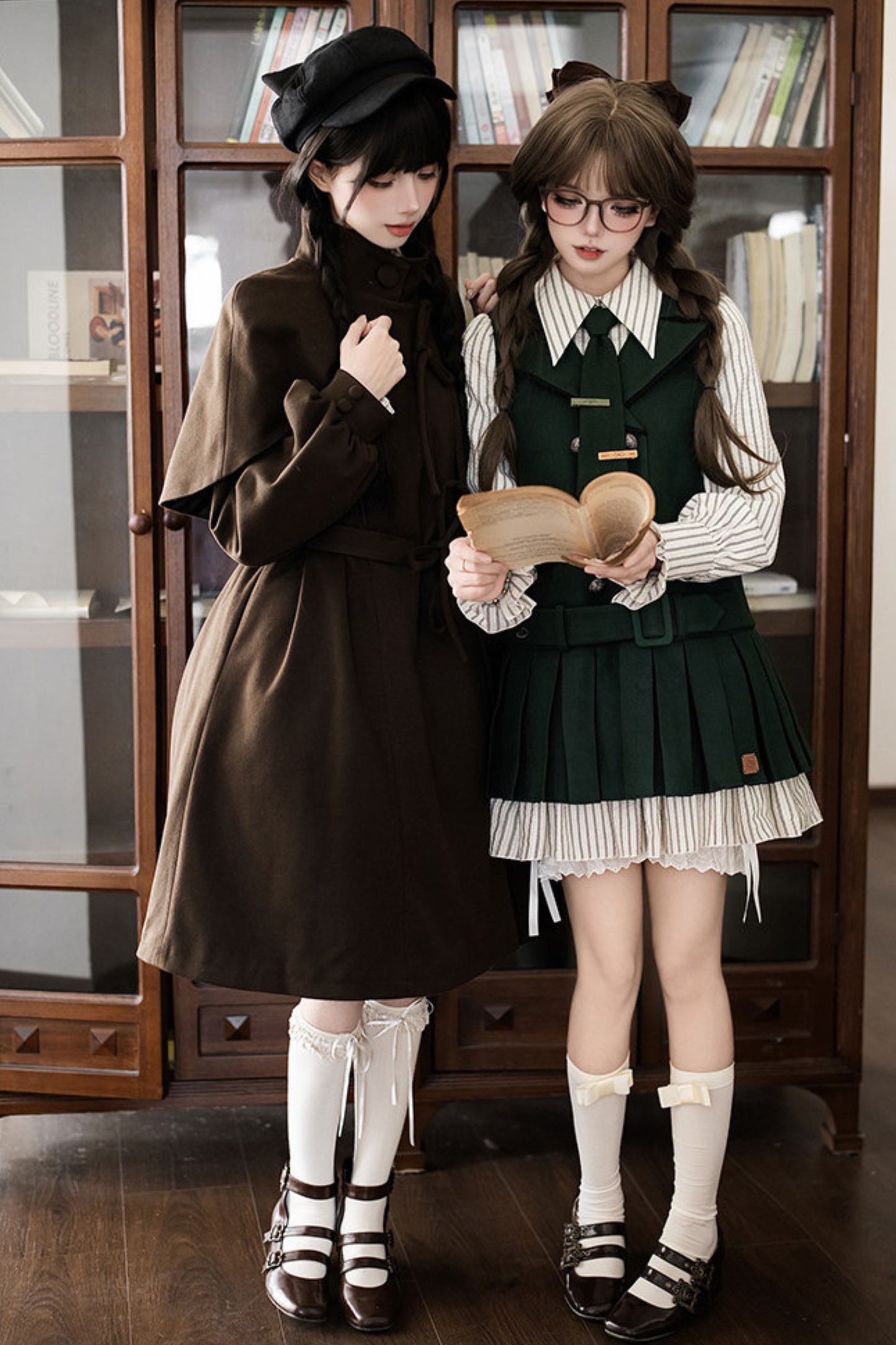 Baker Street Cloak Coat + Striped Dress + Pumpkin Pants + Hat