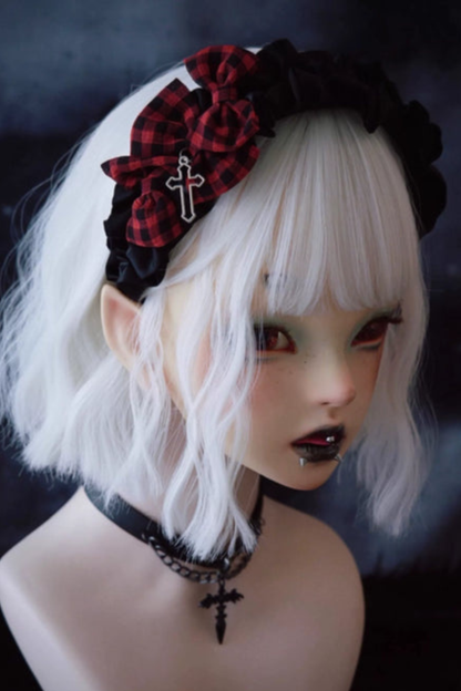 レッドチェックヘッドバンド