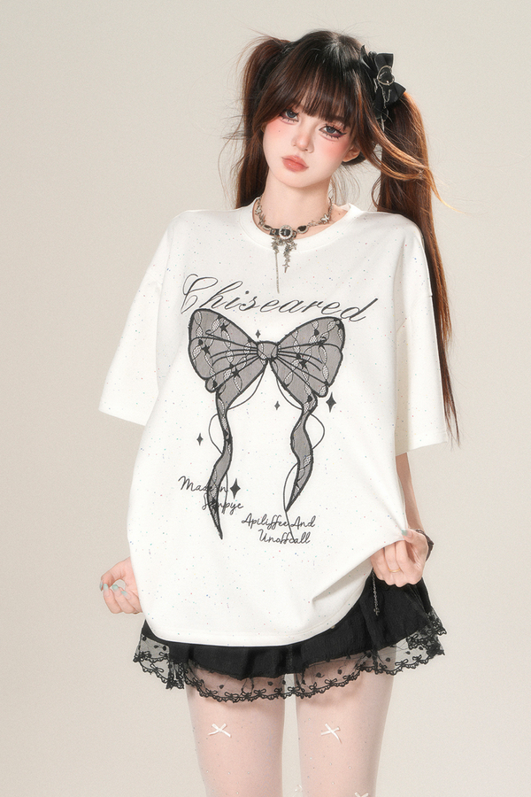 レースリボンルーズ地雷トップス