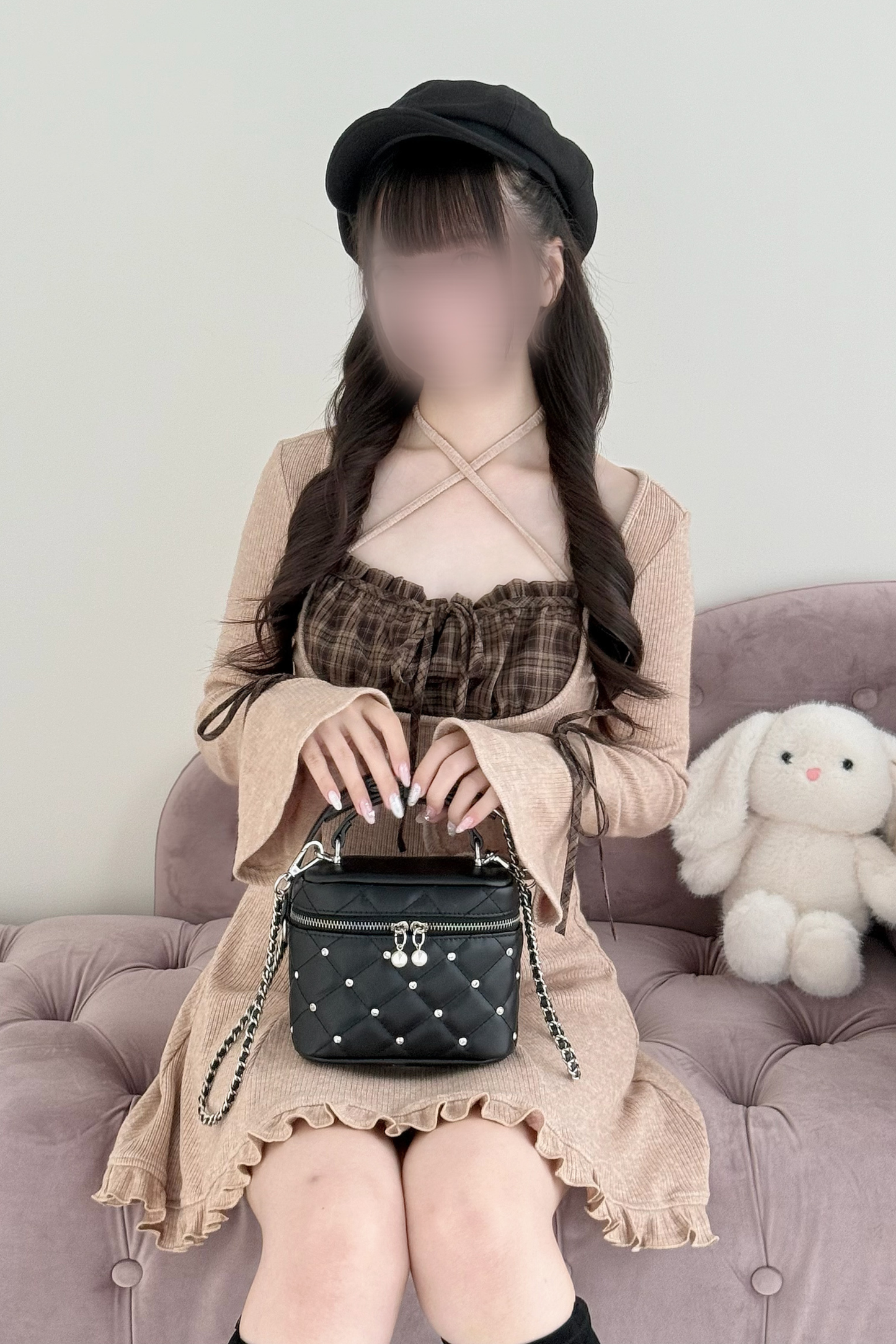 チェックフレアニットワンピース