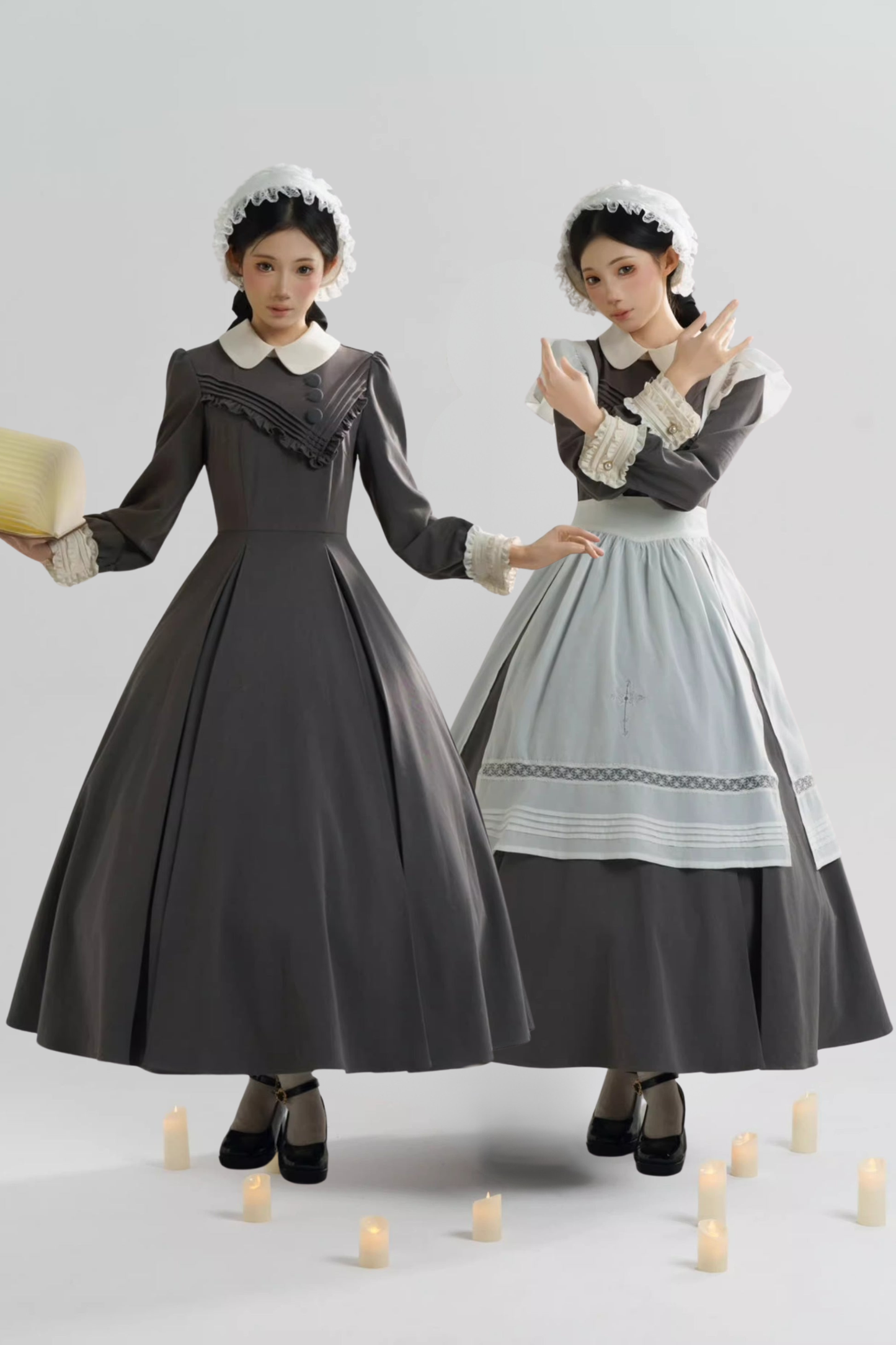 【12月21日予約締切】クラシックロリータ修道女ロングドレス＋クロスフリルエプロン＋ボンネット