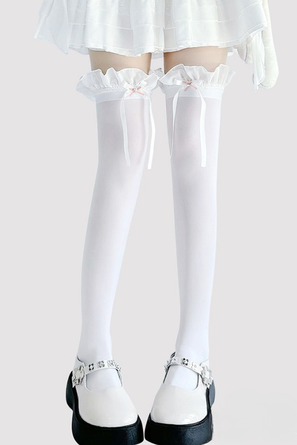 Glitter Diamond Ribbon Knee-High Socks