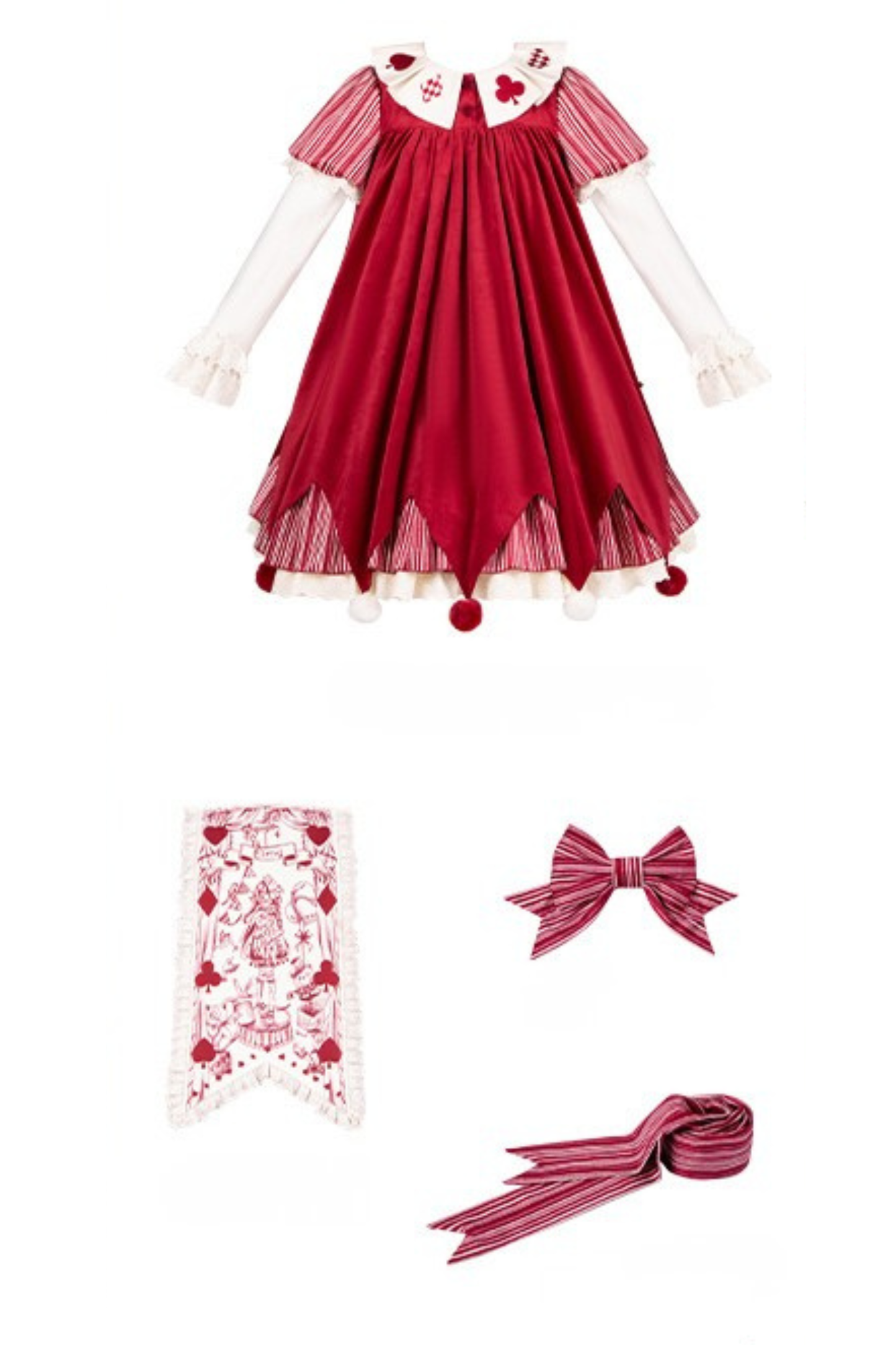 ドールサーカスピエロロリータドレス+カチューシャ+ベルト+リボン+カチューシャ+バッフル