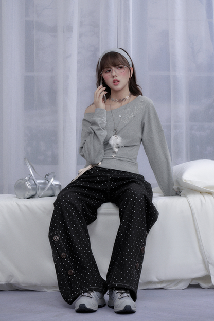 ワンポイントロゴカジュアルワンショルダートップス