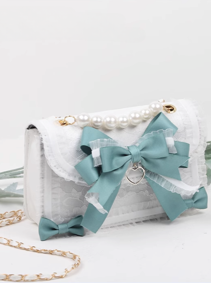 White pearl girly lace design bag