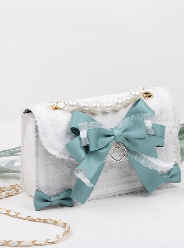 White pearl girly lace design bag