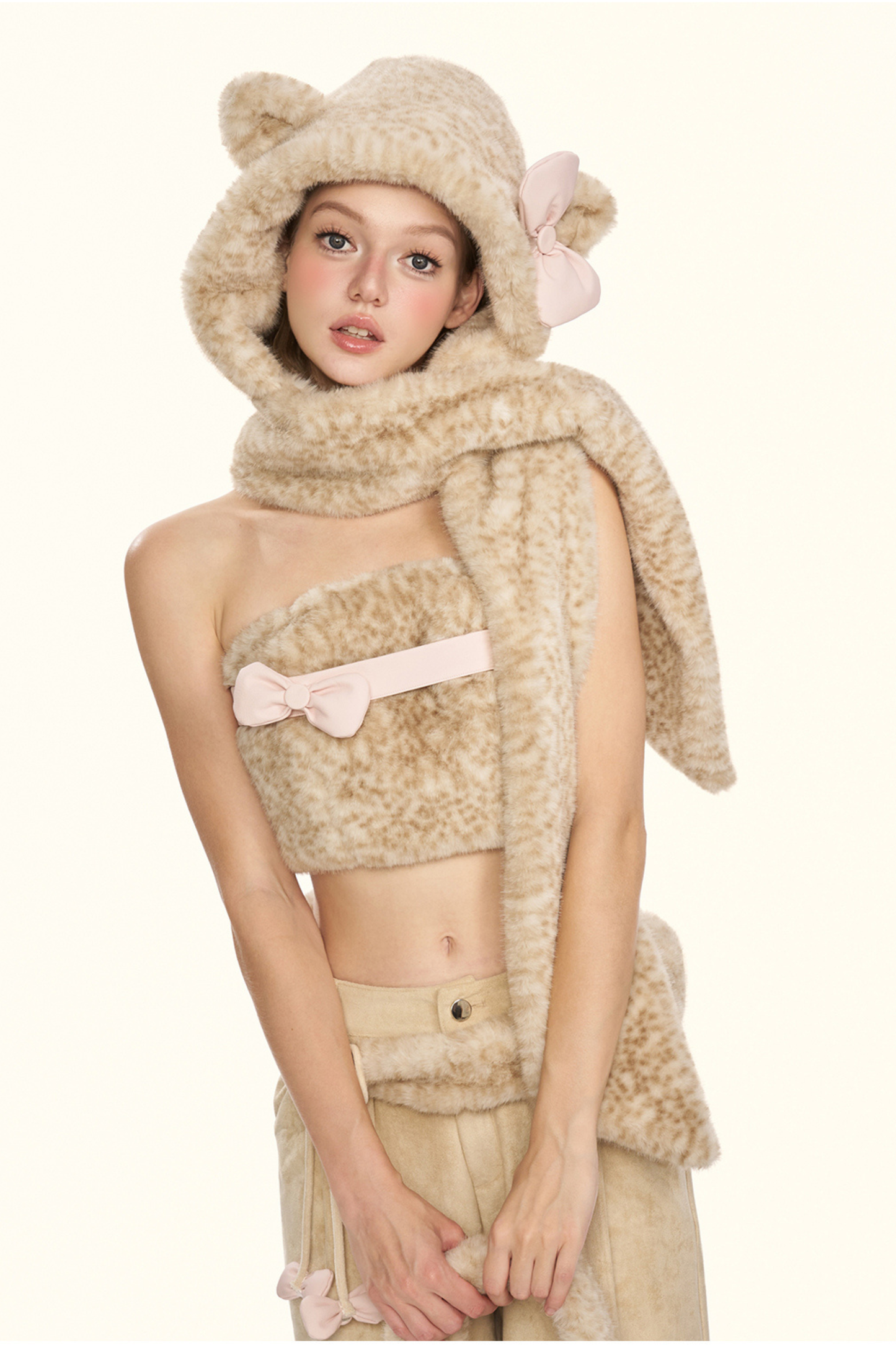 リトルミルクレオパードトップス+パンツ+ハット+ベルト