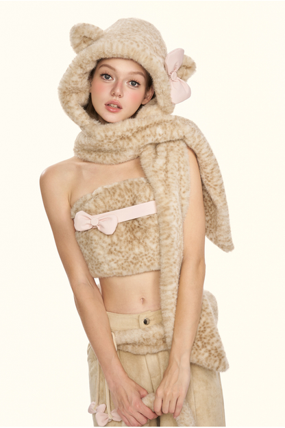 リトルミルクレオパードトップス+パンツ+ハット+ベルト