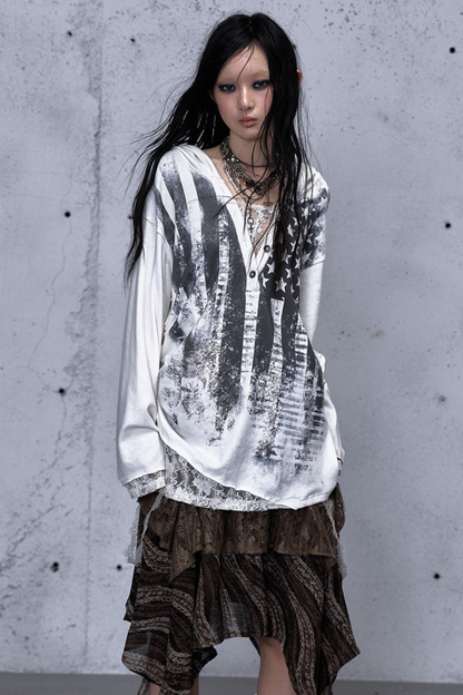 레이스 패치워크 루즈핏 후드 파카