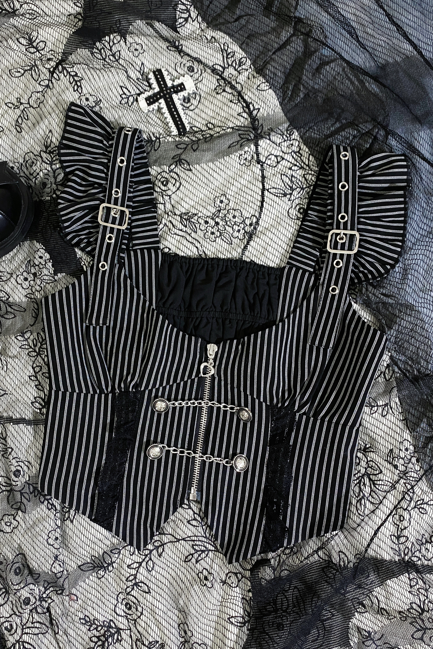 エンジェルストライプクロスベスト+トップス+スカート