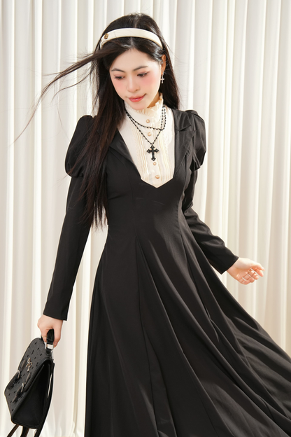 ダークメイドパフスリーブロングドレス