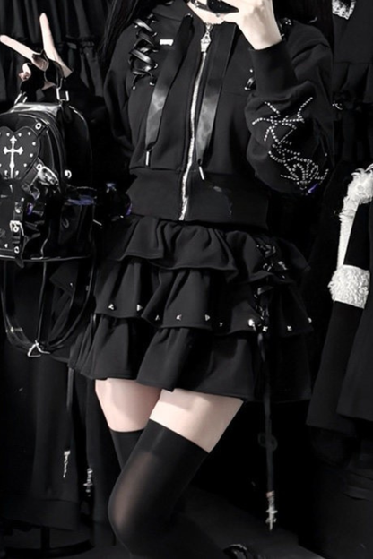 Dark Hooded Jacket + Skirt