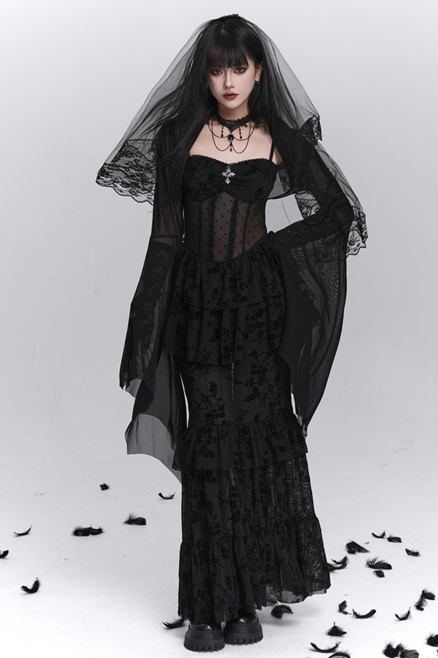 ゴーストガールゴシックマーメイドドレス＋シアーアウター